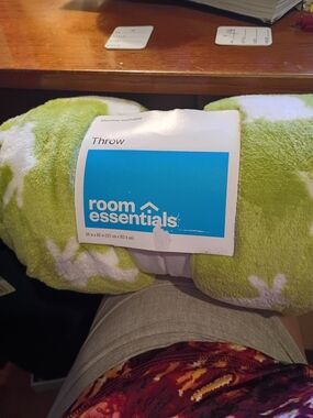 Threshold Green and White Plush Throw Blanket